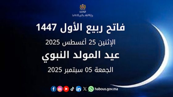 وزارة الأوقاف تعلن فاتح ربيع الأول الاثنين وعيد المولد النبوي يوم 5 شتنبر